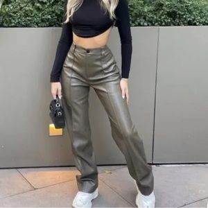 NWT Zara The Francoise Full Length Straight Leg Faux Leather Pants Size XXL